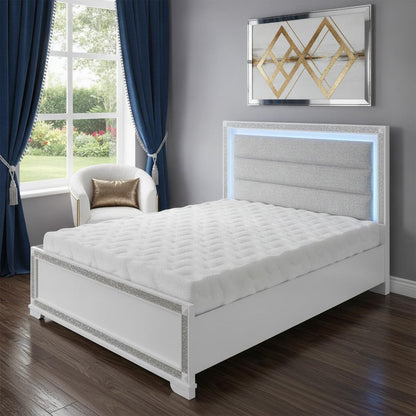 White Faux Crystal Bling Wood Lighted Queen Bed Frame HomeRoots