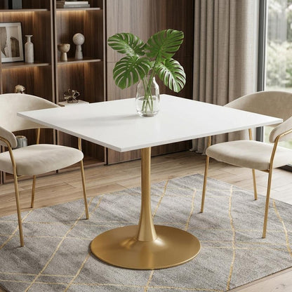 36" White Wood And Steel Pedestal Base Square Dining Table HomeRoots