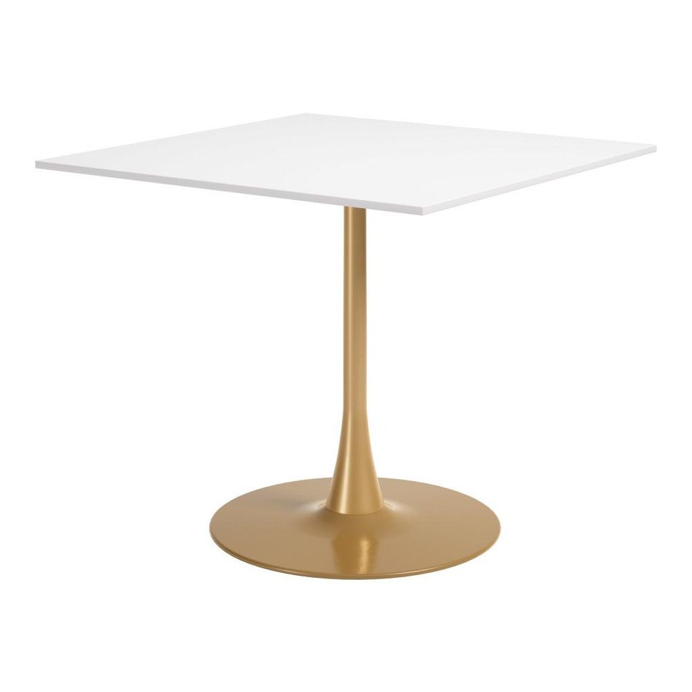 36" White Wood And Steel Pedestal Base Square Dining Table HomeRoots