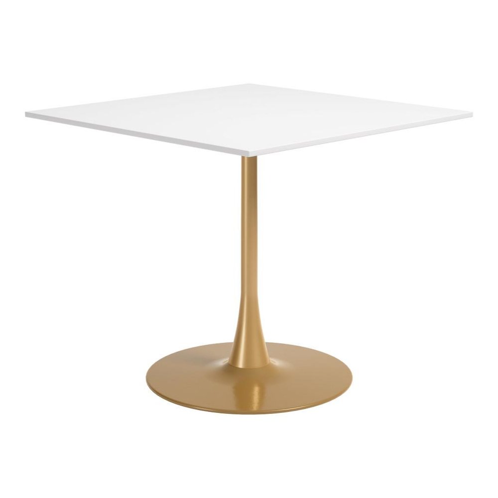 36" White Wood And Steel Pedestal Base Square Dining Table — view 5