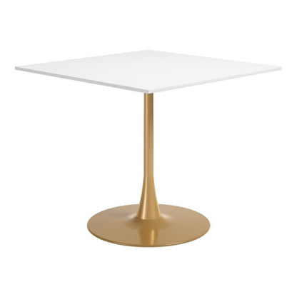 36" White Wood And Steel Pedestal Base Square Dining Table HomeRoots