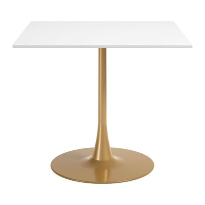 36" White Wood And Steel Pedestal Base Square Dining Table