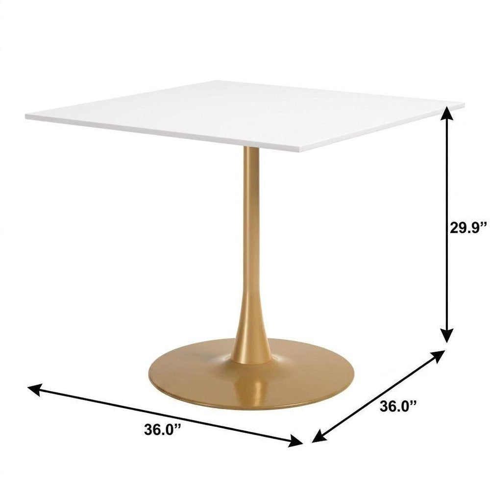 36" White Wood And Steel Pedestal Base Square Dining Table — view 7