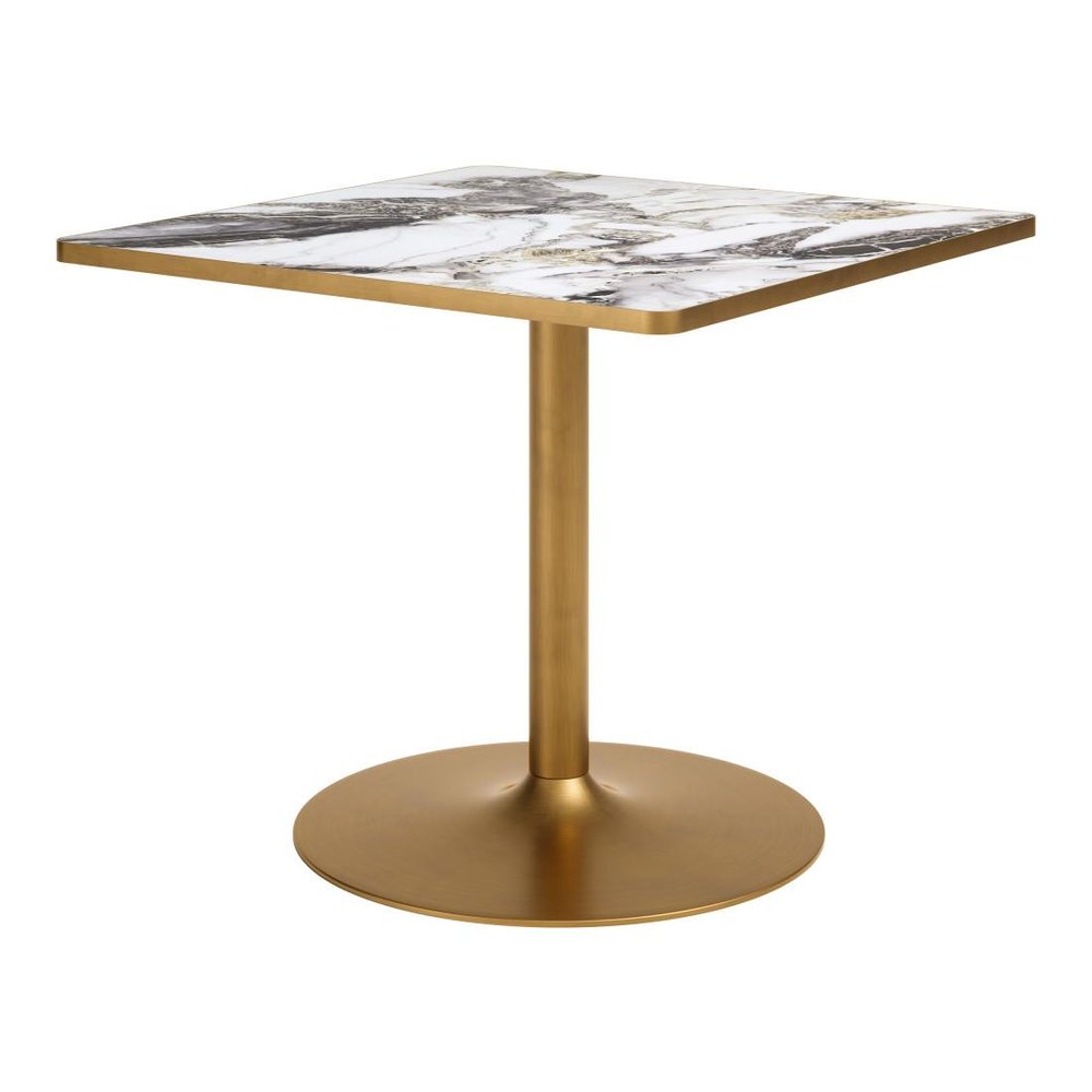 36" Gray And Black Faux Marble And Steel Pedestal Base Square Dining Table HomeRoots