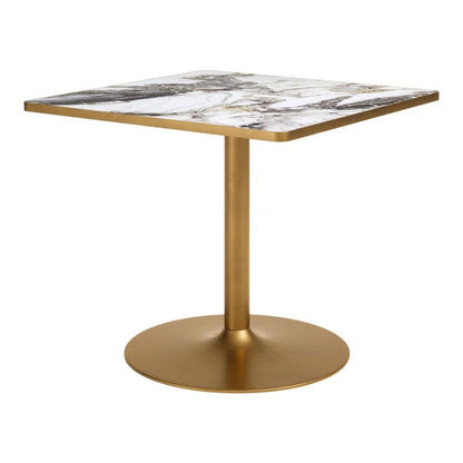 36" Gray And Black Faux Marble And Steel Pedestal Base Square Dining Table HomeRoots