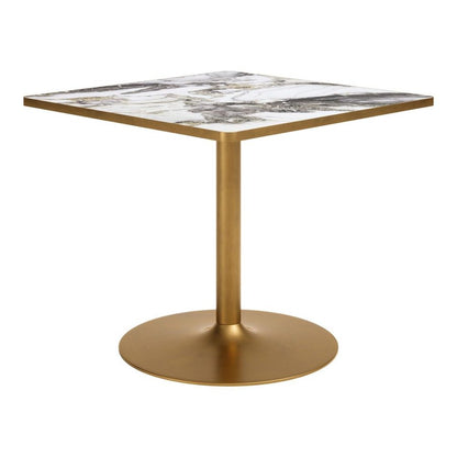 36" Gray And Black Faux Marble And Steel Pedestal Base Square Dining Table HomeRoots