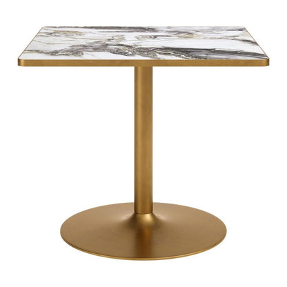 36" Gray And Black Faux Marble And Steel Pedestal Base Square Dining Table HomeRoots