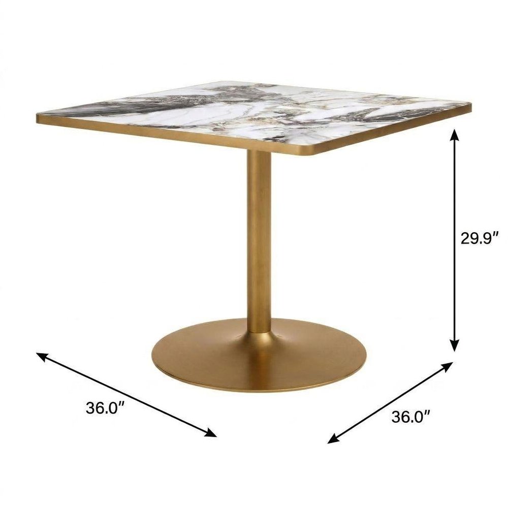 36" Gray And Black Faux Marble And Steel Pedestal Base Square Dining Table HomeRoots