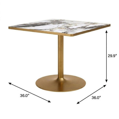 36" Gray And Black Faux Marble And Steel Pedestal Base Square Dining Table HomeRoots