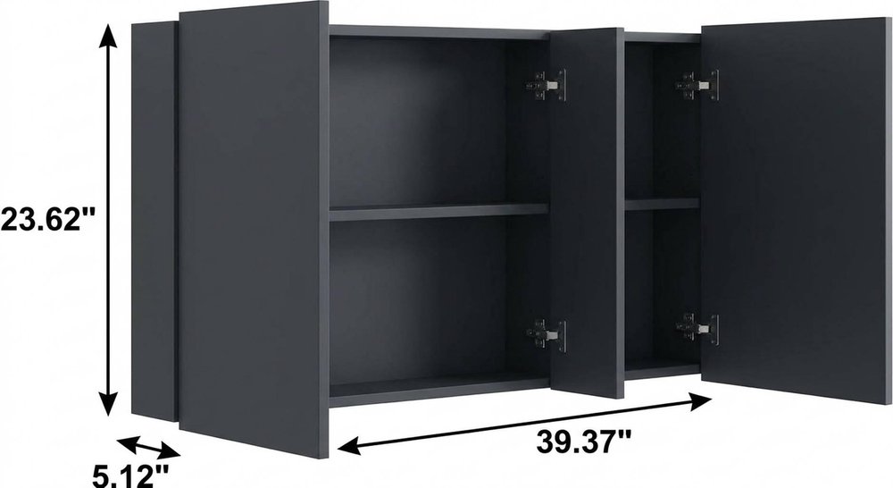 5" Black Glass Wall Mounted No Textural Detailing Double Door Medicine Cabinet — view 4