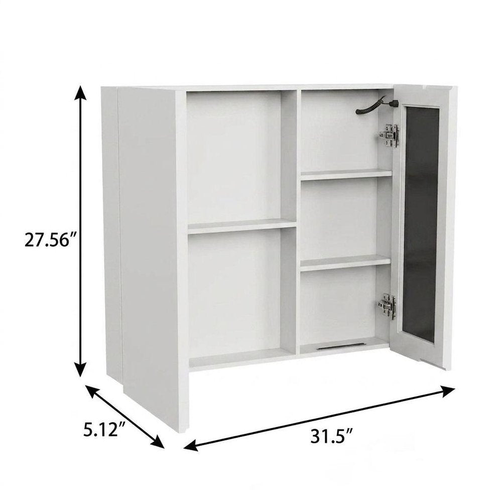 5" White Glass Wall Mounted No Textural Detailing Double Door Medicine Cabinet HomeRoots