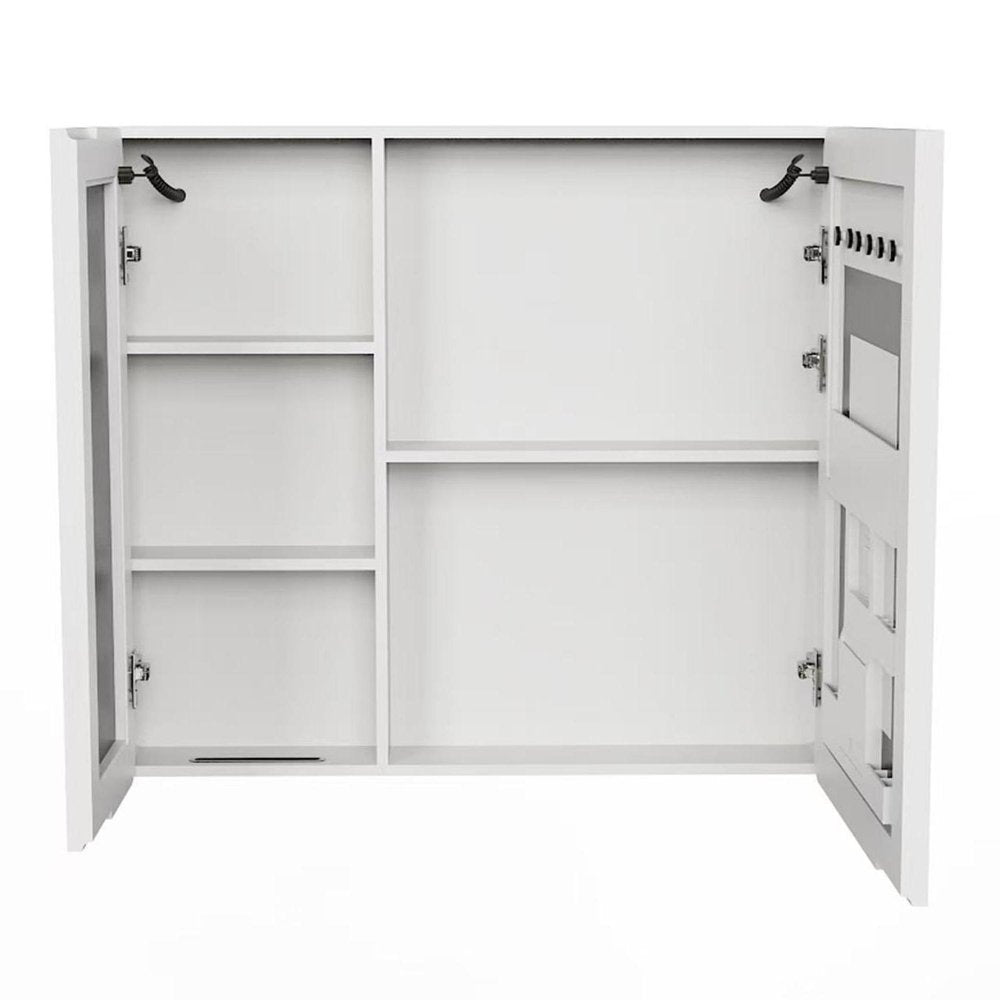 5" White Glass Wall Mounted No Textural Detailing Double Door Medicine Cabinet HomeRoots