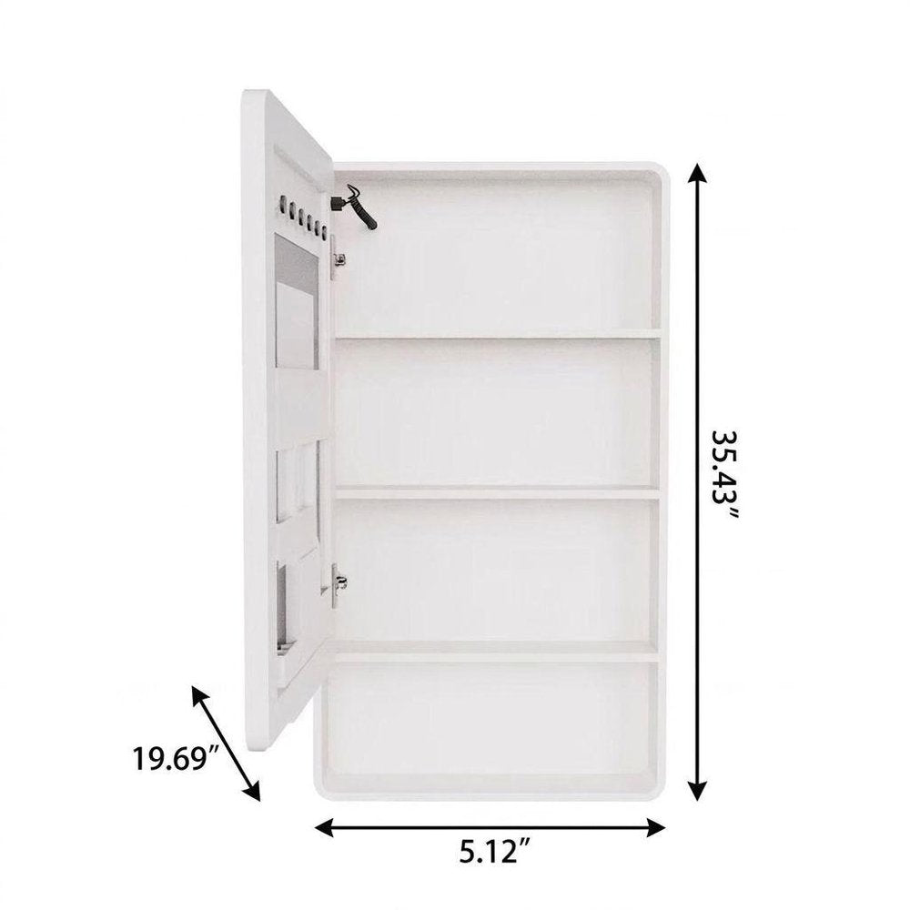 5" White Glass Wall Mounted No Textural Detailing Single Door Medicine Cabinet — view 2