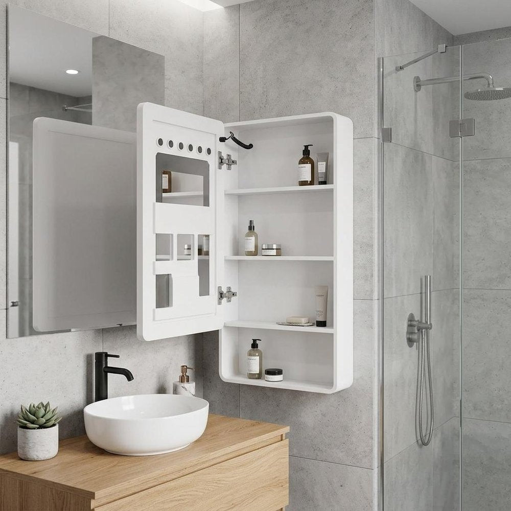 5" White Glass Wall Mounted No Textural Detailing Single Door Medicine Cabinet HomeRoots