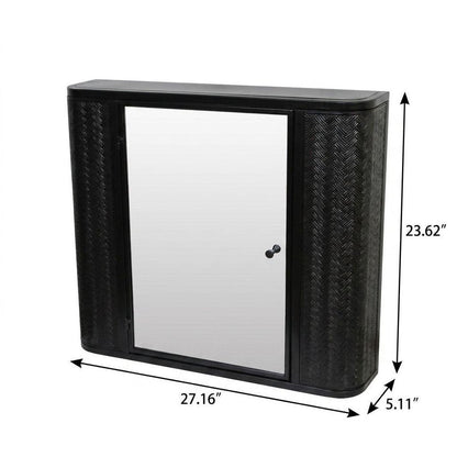 27" Black Steel Wall Mounted No Textural Detailing Single Door Medicine Cabinet