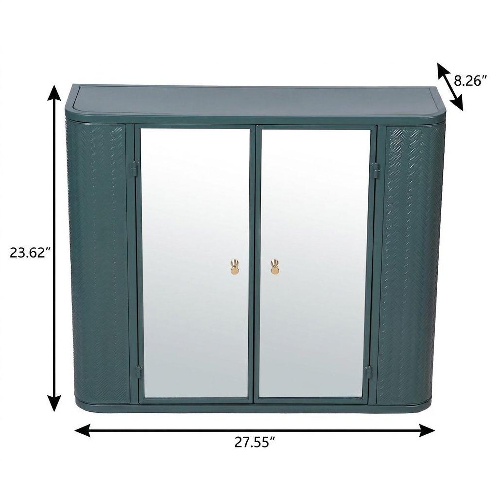 28" Green Steel Wall Mounted No Textural Detailing Double Door Medicine Cabinet — view 5