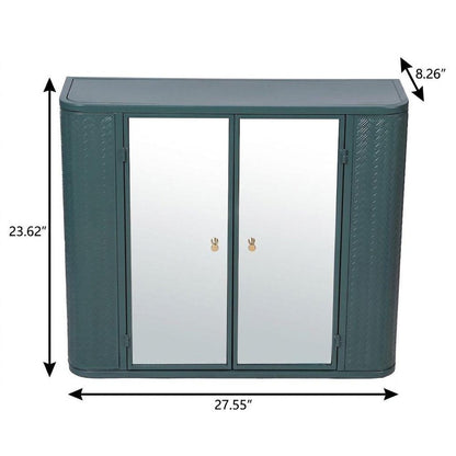 28" Green Steel Wall Mounted No Textural Detailing Double Door Medicine Cabinet