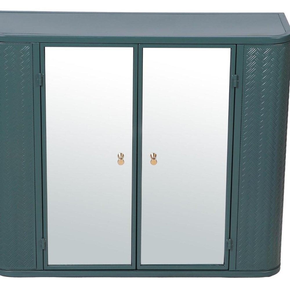 28" Green Steel Wall Mounted No Textural Detailing Double Door Medicine Cabinet HomeRoots