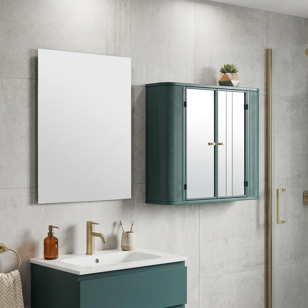 28" Green Steel Wall Mounted No Textural Detailing Double Door Medicine Cabinet — view 1