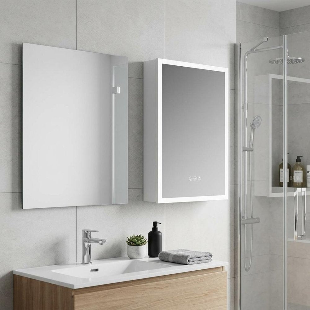 20" Silver Glass Wall Mounted No Textural Detailing Single Door Medicine Cabinet HomeRoots
