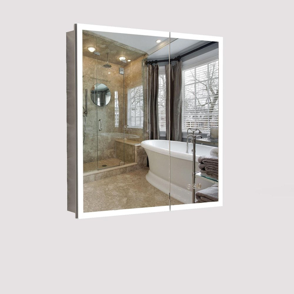 30" Silver Glass Wall Mounted No Textural Detailing Double Door Medicine Cabinet HomeRoots