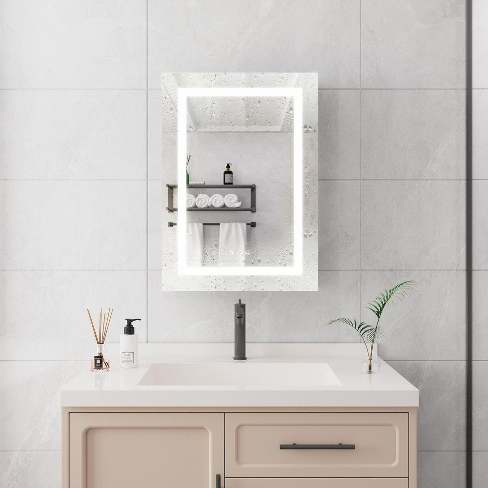 20" Silver Glass Wall Mounted No Textural Detailing Single Door Medicine Cabinet — view 4
