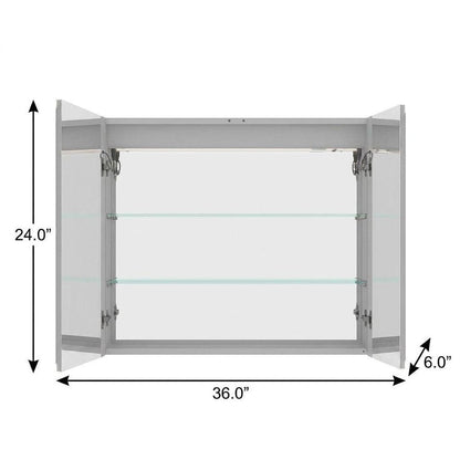 36" Silver Glass Wall Mounted No Textural Detailing Double Door Medicine Cabinet HomeRoots