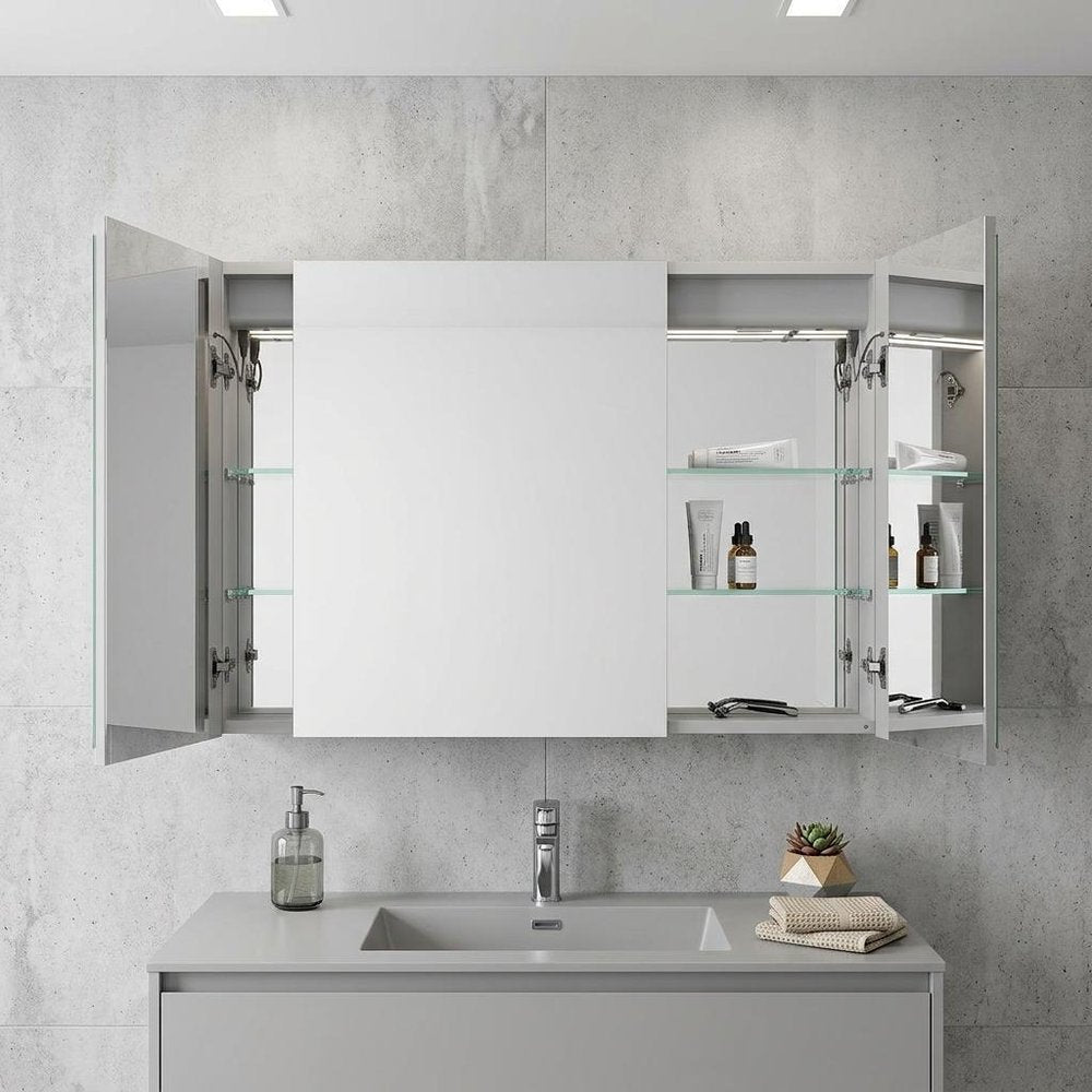 36" Silver Glass Wall Mounted No Textural Detailing Double Door Medicine Cabinet HomeRoots