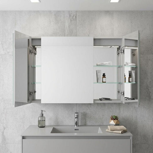 36" Silver Glass Wall Mounted No Textural Detailing Double Door Medicine Cabinet HomeRoots