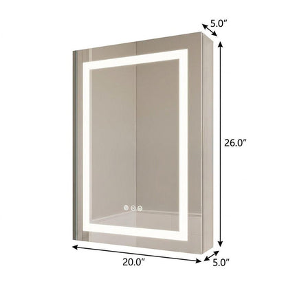 26" X 20" Silver Unframed Mirrored Double Door LED Lit Medicine Cabinet