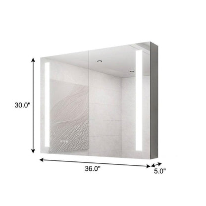 36" Silver Glass Wall Mounted No Textural Detailing Double Door Medicine Cabinet HomeRoots