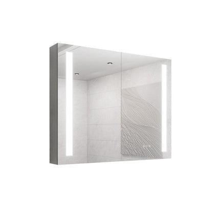 36" Silver Glass Wall Mounted No Textural Detailing Double Door Medicine Cabinet