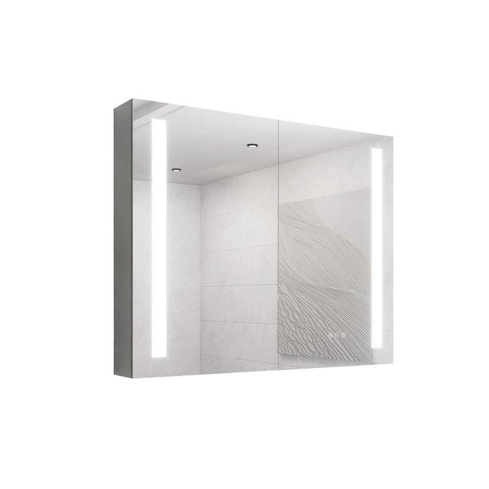 36" Silver Glass Wall Mounted No Textural Detailing Double Door Medicine Cabinet HomeRoots
