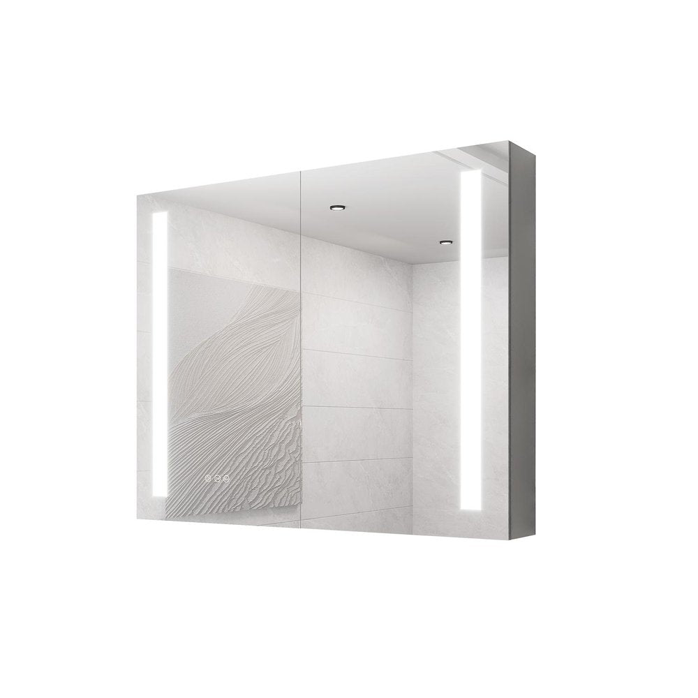 36" Silver Glass Wall Mounted No Textural Detailing Double Door Medicine Cabinet HomeRoots