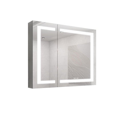 36" Silver Glass Wall Mounted No Textural Detailing Double Door Medicine Cabinet HomeRoots