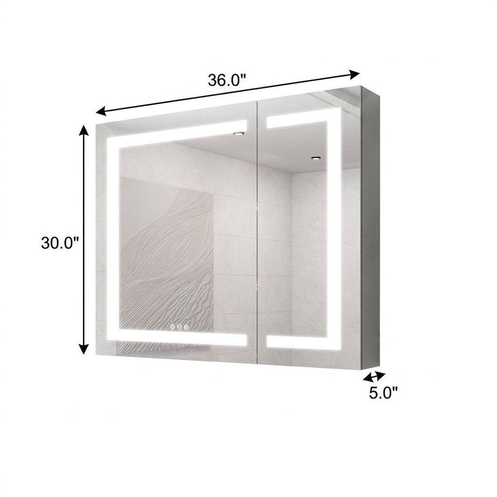 36" Silver Glass Wall Mounted No Textural Detailing Double Door Medicine Cabinet HomeRoots