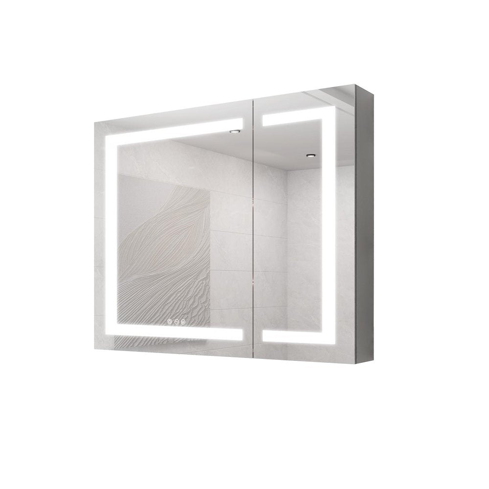 36" Silver Glass Wall Mounted No Textural Detailing Double Door Medicine Cabinet — view 1
