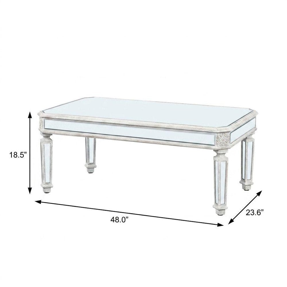 48" Silver And White Mirrored Glass And Wood Coffee Table — view 5