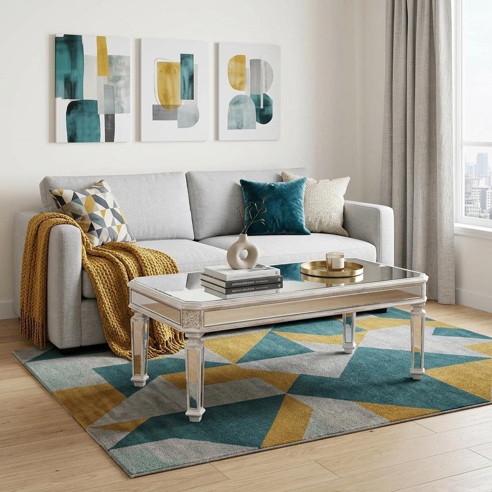 48" Silver And White Mirrored Glass And Wood Coffee Table HomeRoots
