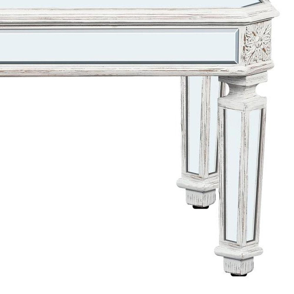 48" Silver And White Mirrored Glass And Wood Coffee Table — view 8