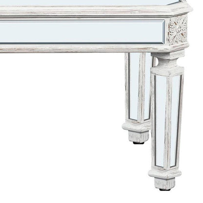 48" Silver And White Mirrored Glass And Wood Coffee Table