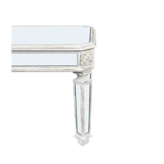 48" Silver And White Mirrored Glass And Wood Coffee Table