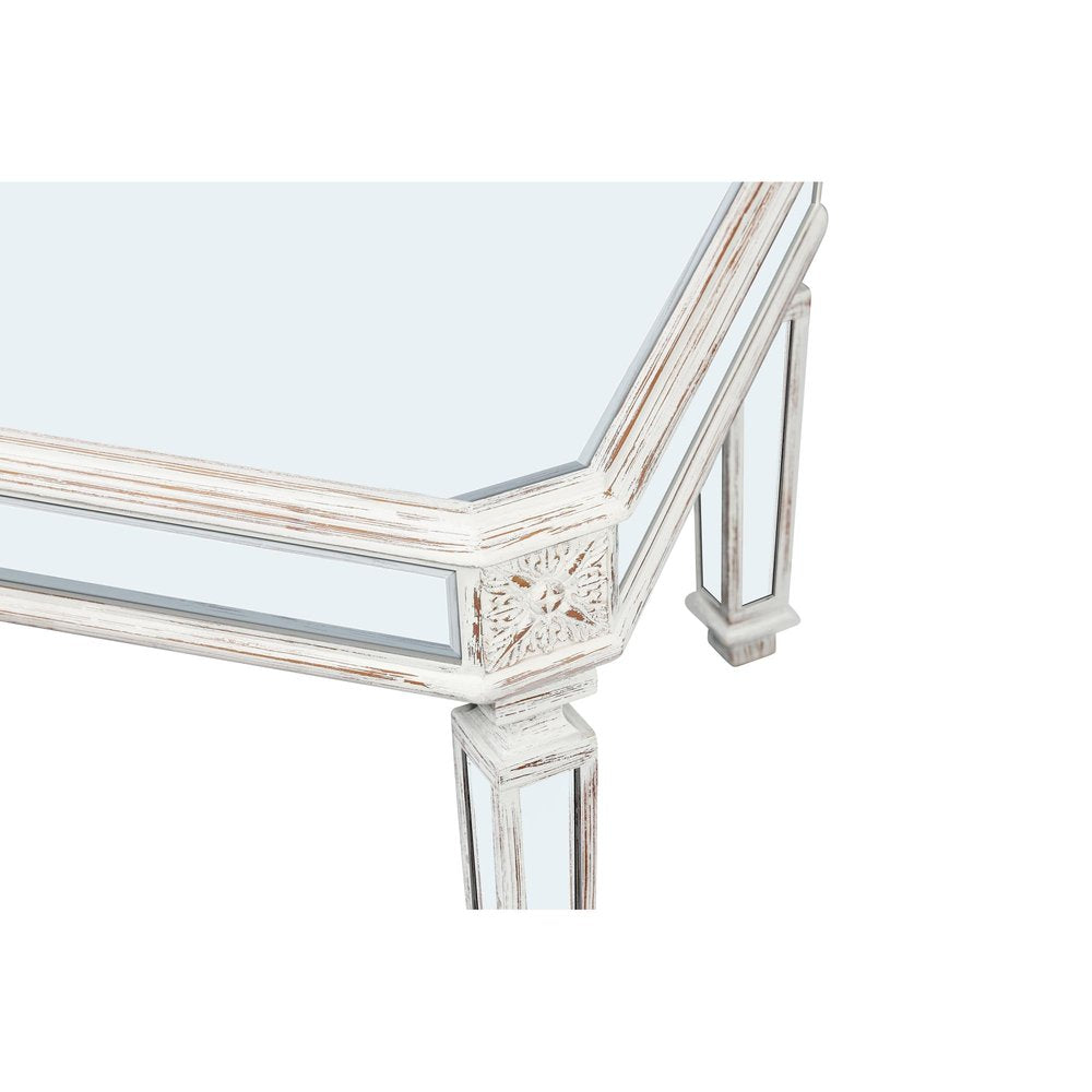 48" Silver And White Mirrored Glass And Wood Coffee Table — view 2