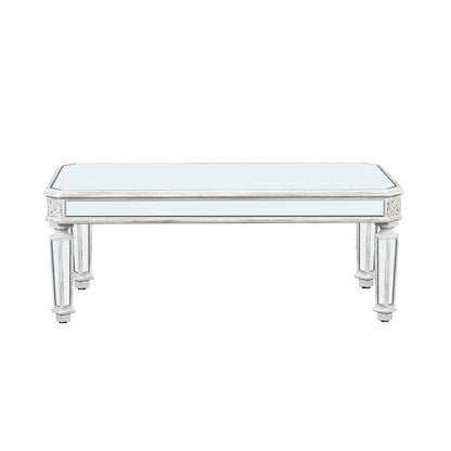 48" Silver And White Mirrored Glass And Wood Coffee Table HomeRoots