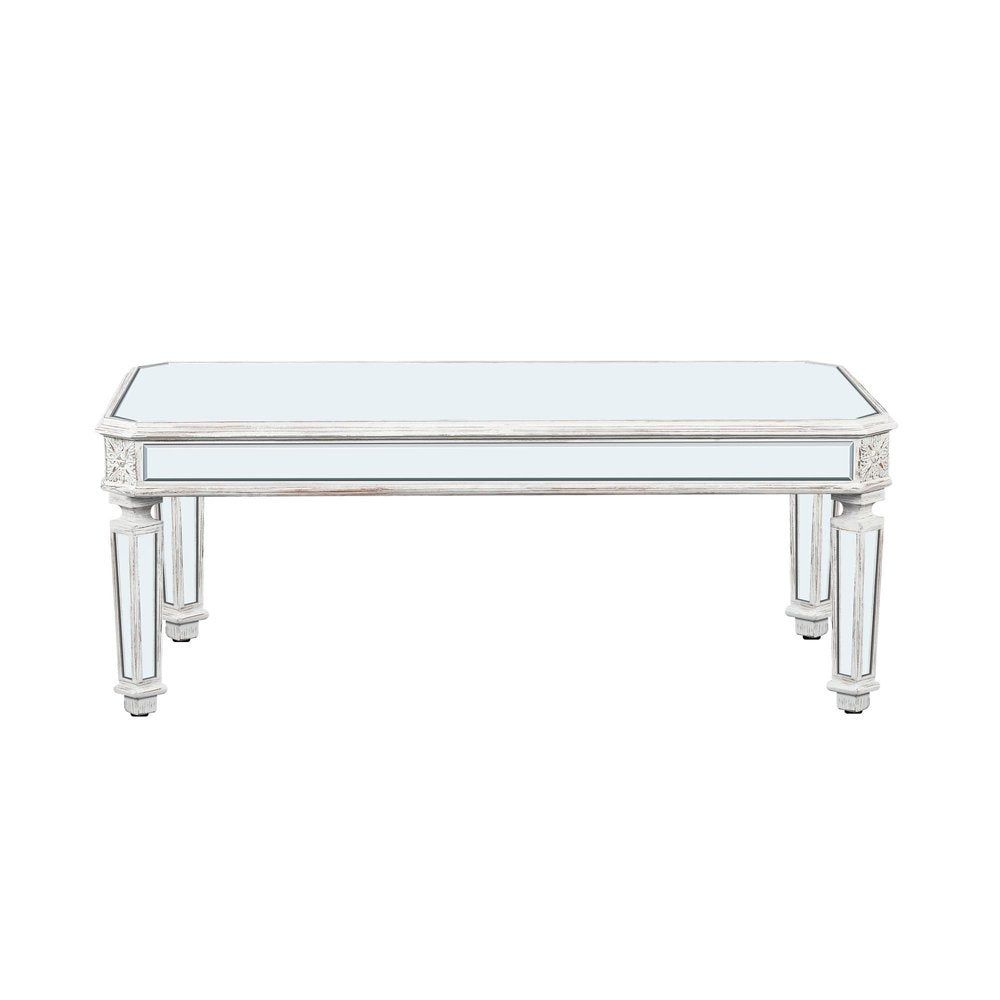 48" Silver And White Mirrored Glass And Wood Coffee Table — view 3