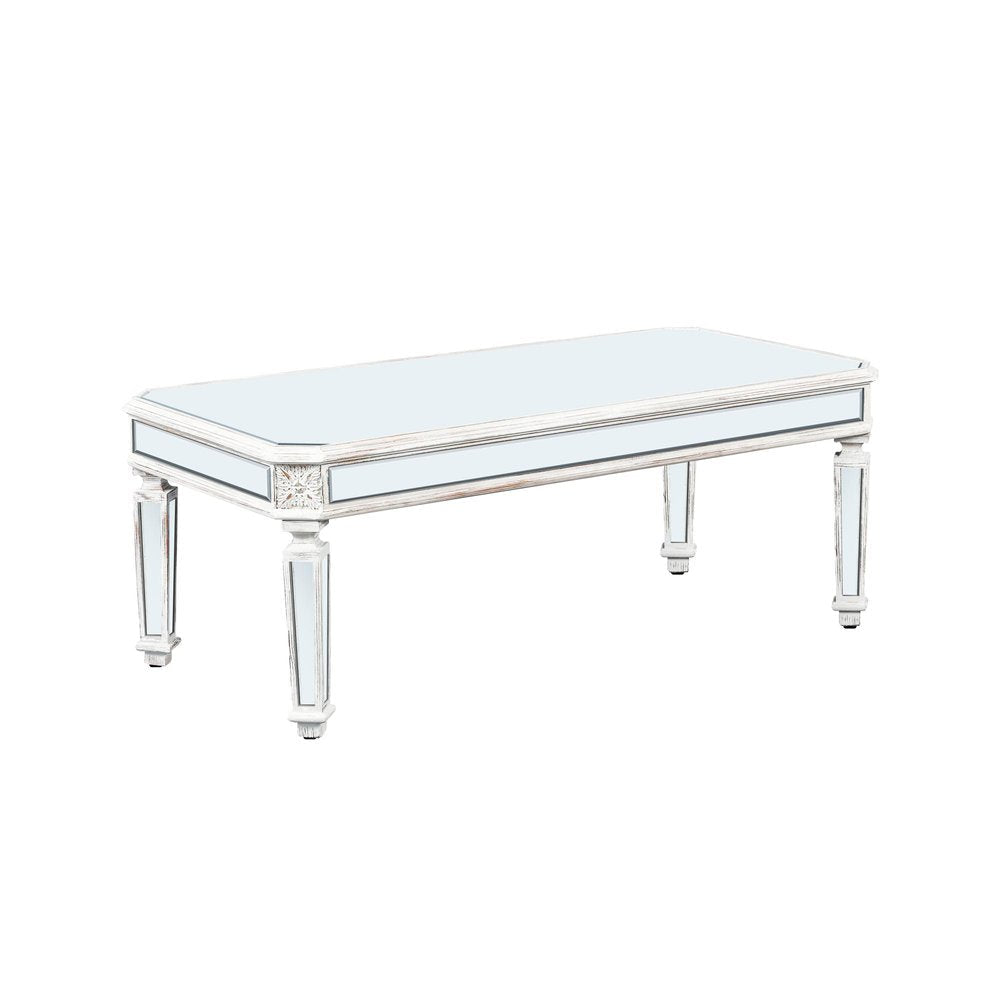 48" Silver And White Mirrored Glass And Wood Coffee Table HomeRoots