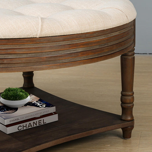 31" Khaki And Natural Wood Round Coffee Table HomeRoots