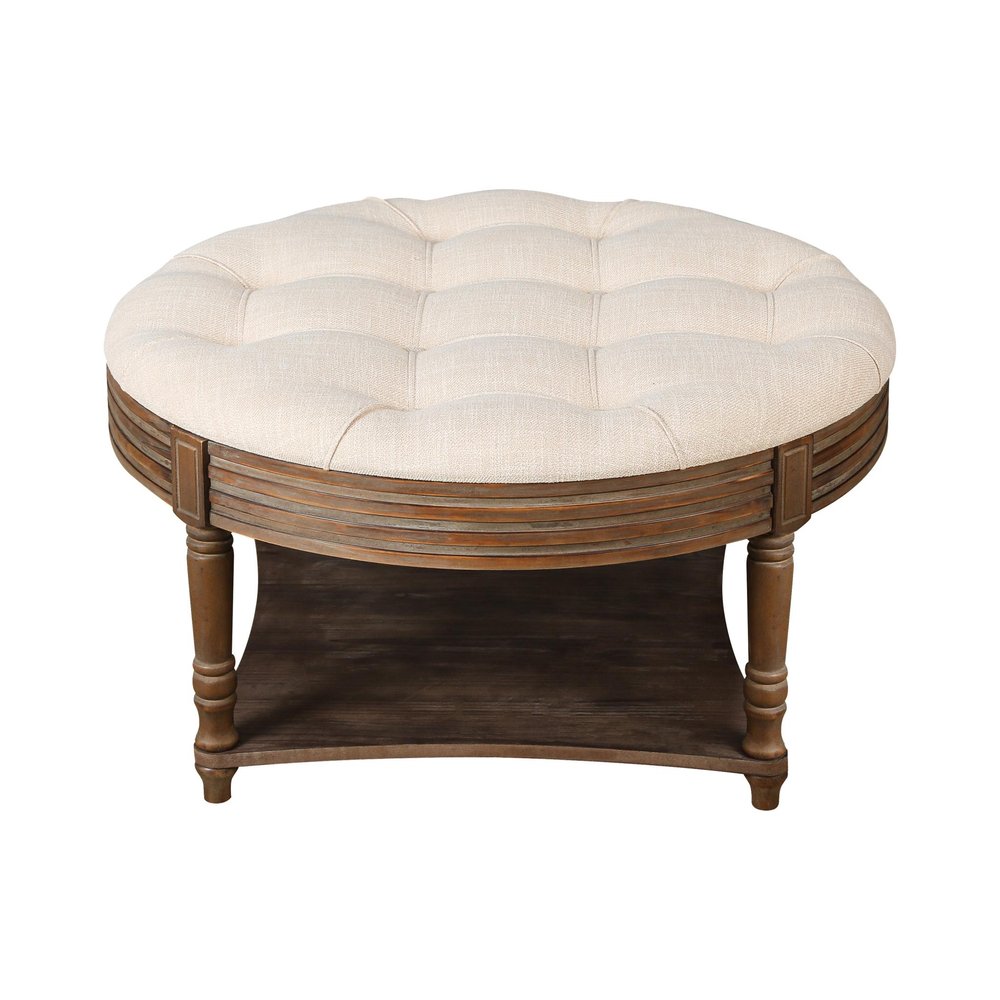 31" Khaki And Natural Wood Round Coffee Table HomeRoots