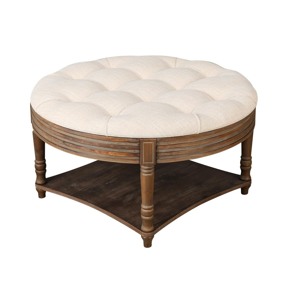31" Khaki And Natural Wood Round Coffee Table — view 5