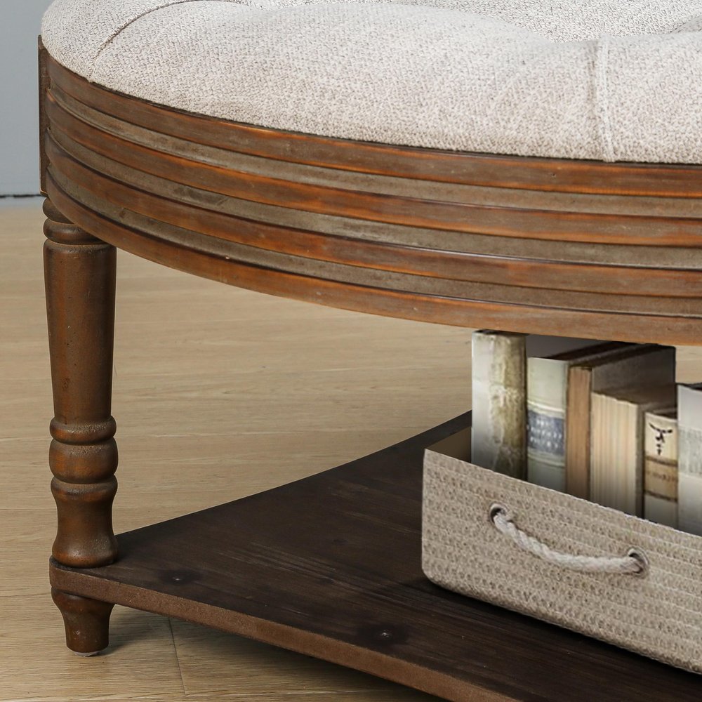 31" Khaki And Natural Wood Round Coffee Table HomeRoots